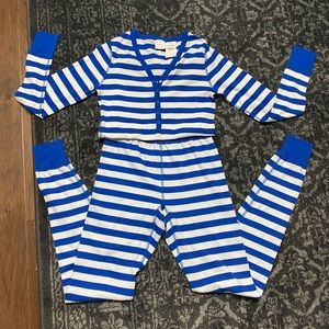 Hanna Andersson Womens S Pajamas Blue White Stripe Pant Set 2 Piece Henley